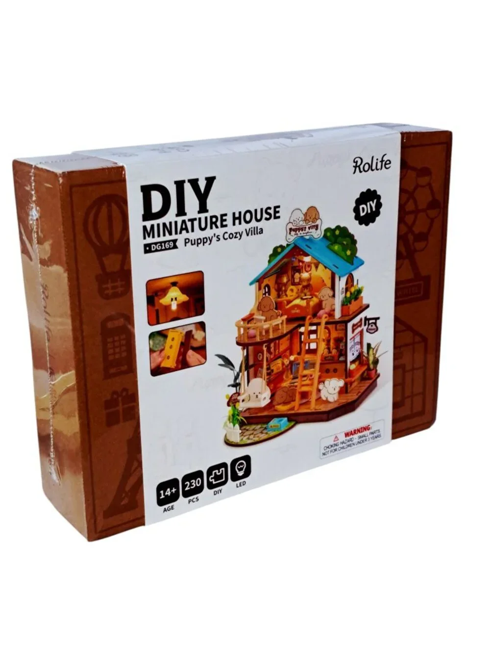 DIY Miniature House Puppy's Cozy Villa Robotime DG169 Rolife 230 Pieces LED Lts